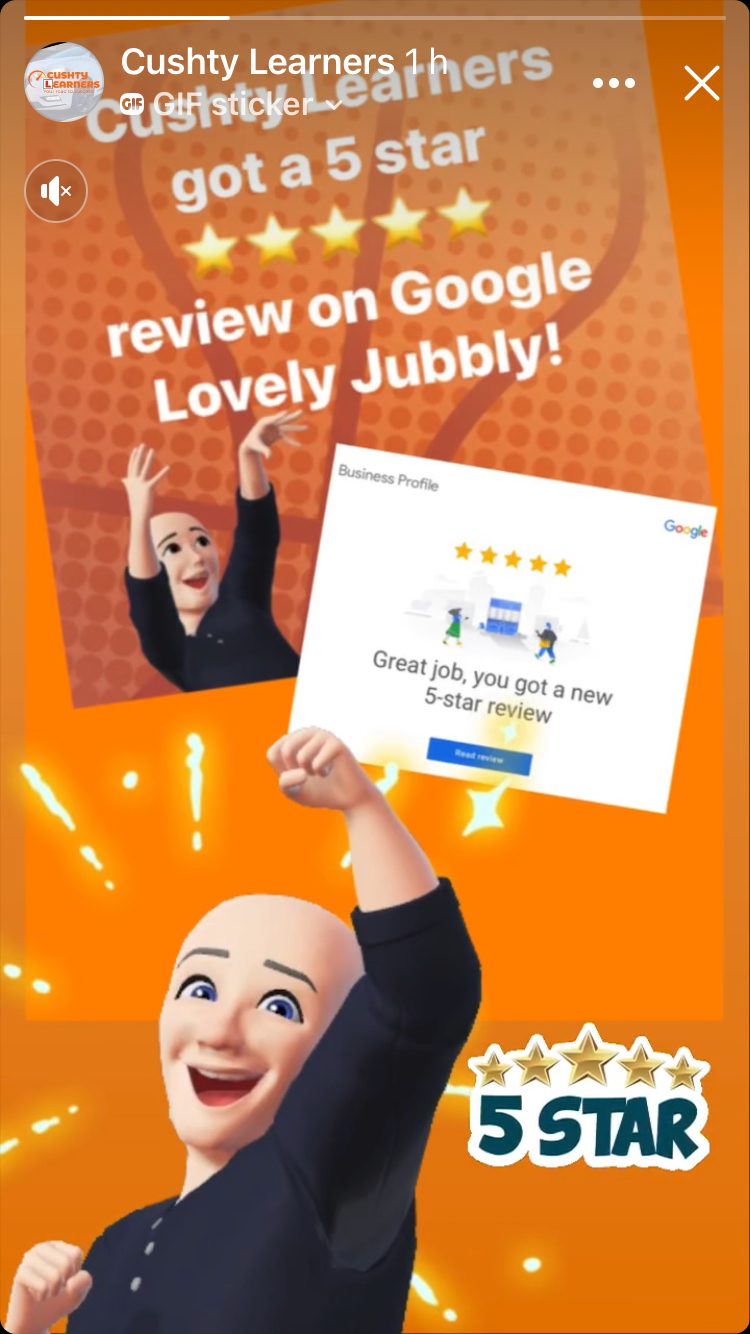 Cushty Learners first 5 star review celebration